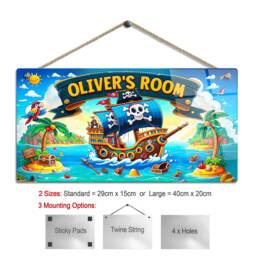 Personalised Children's Room Sign With Name. Pirate Ship Treasure Island - 9 Gloss Metal Wall Art. Baby, Toddler, Infant Or Childs Bedroom - thumbnail 3