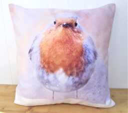 Winter Robin Cushion, Artist Watercolour Print Bird Pillow, Cover Only Or + Pad - thumbnail 1