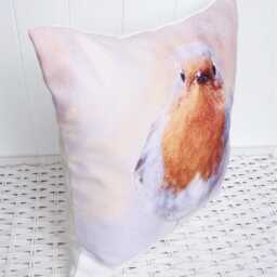 Winter Robin Cushion, Artist Watercolour Print Bird Pillow, Cover Only Or + Pad - thumbnail 2