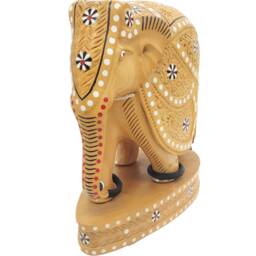 Wooden Elephant Undercut Inlay Work Decorative Floral Design - thumbnail 2