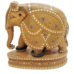 Wooden Elephant Undercut Inlay Work Decorative Floral Design - thumbnail 4
