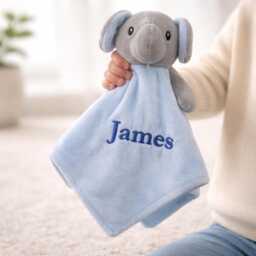 Embroidered Blue Blanket Or Elephant Comforter - Personalised Wrap & Booties Gift Set - New Baby Boy Babyshower Newborn - thumbnail 2