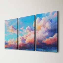 Cloud Oil Painting Triptych, Vibrant Canvas Wall Art, Nature Decor For Living Room, 3-Piece Set, Home - thumbnail 1