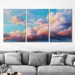 Cloud Oil Painting Triptych, Vibrant Canvas Wall Art, Nature Decor For Living Room, 3-Piece Set, Home - thumbnail 2