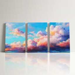 Cloud Oil Painting Triptych, Vibrant Canvas Wall Art, Nature Decor For Living Room, 3-Piece Set, Home - thumbnail 3