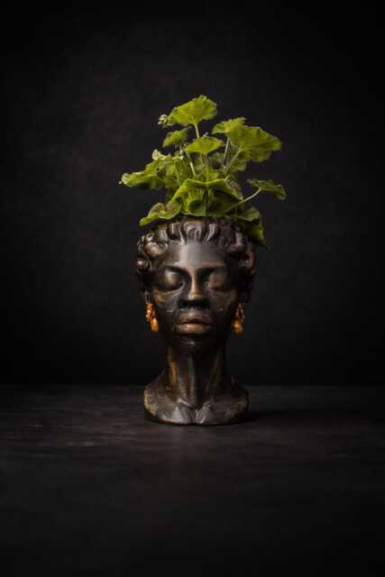Cast Stone Bust Planter - Woman Profile Sculpture, Gold Earrings, Handmade UK - image 1