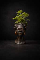 Cast Stone Bust Planter - Woman Profile Sculpture, Gold Earrings, Handmade UK - thumbnail 1