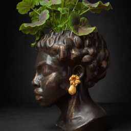 Cast Stone Bust Planter - Woman Profile Sculpture, Gold Earrings, Handmade UK - thumbnail 2
