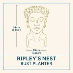 Cast Stone Bust Planter - Woman Profile Sculpture, Gold Earrings, Handmade UK - thumbnail 4