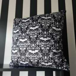 Damask Bats Cushion, Black White Home Decor, Goth Fashion, Alternative, Soft Pillow Cover Throw, Christmas Gift, Halloween, Blue Moth Shop - thumbnail 3