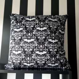 Damask Bats Cushion, Black White Home Decor, Goth Fashion, Alternative, Soft Pillow Cover Throw, Christmas Gift, Halloween, Blue Moth Shop - thumbnail 1