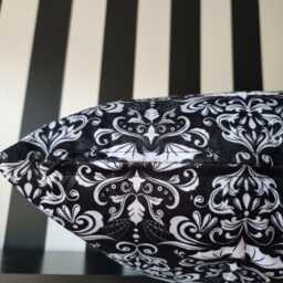 Damask Bats Cushion, Black White Home Decor, Goth Fashion, Alternative, Soft Pillow Cover Throw, Christmas Gift, Halloween, Blue Moth Shop - thumbnail 2