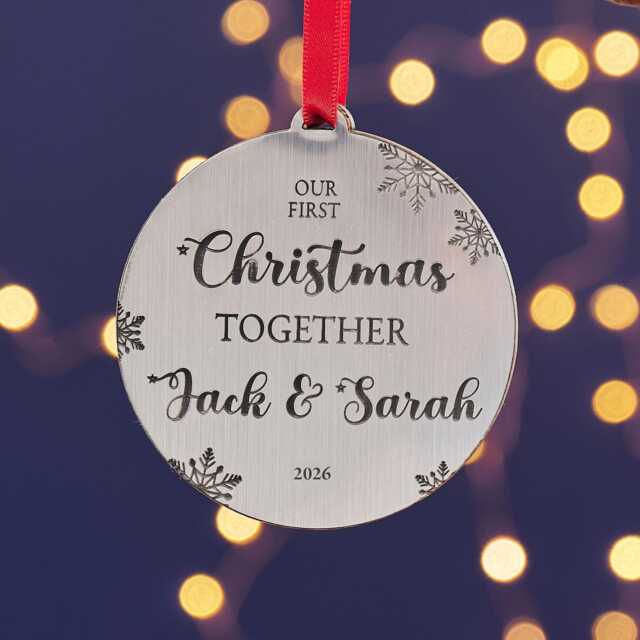 First Christmas Together Married Or Cohabiting Gold Or Silver Tree Decoration - Stocking Filler Decoration For Couple - image 1