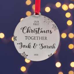 First Christmas Together Married Or Cohabiting Gold Or Silver Tree Decoration - Stocking Filler Decoration For Couple - thumbnail 1