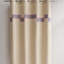 Girl Pink Purple Curtain Panels, Modern Funky Linen Window Drapes, Custom Made Colour Block Nursery Curtains, Eyelet Feminine Curtains - thumbnail 3