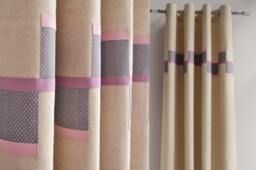 Girl Pink Purple Curtain Panels, Modern Funky Linen Window Drapes, Custom Made Colour Block Nursery Curtains, Eyelet Feminine Curtains