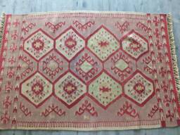 Kilim Rug, Small Traditional Turkish Purple Handwoven Hexagon Design Rug - thumbnail 1