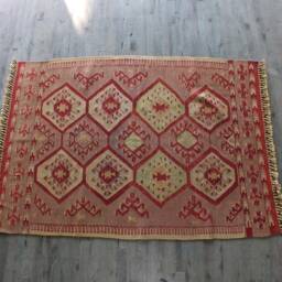 Kilim Rug, Small Traditional Turkish Purple Handwoven Hexagon Design Rug - thumbnail 3