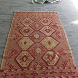 Kilim Rug, Small Traditional Turkish Purple Handwoven Hexagon Design Rug - thumbnail 2