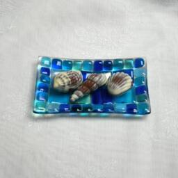 Summer Seas - D1, Mosaic Series, Fused Glass Soap/Trinket Sushi Chocolates Dish in A Range Of Blues. Bathroom Kitchen Bedroom - thumbnail 2