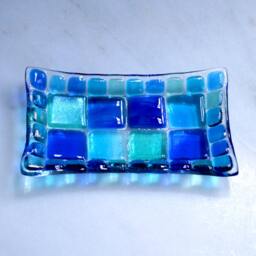 Summer Seas - D1, Mosaic Series, Fused Glass Soap/Trinket Sushi Chocolates Dish in A Range Of Blues. Bathroom Kitchen Bedroom - thumbnail 3