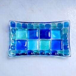 Summer Seas - D1, Mosaic Series, Fused Glass Soap/Trinket Sushi Chocolates Dish in A Range Of Blues. Bathroom Kitchen Bedroom - thumbnail 4