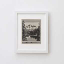 Mount Rainier National Park Lithograph Style Print - Vintage Washington Archival Matte Fine Art Print. Cascade Range Reflection Lake Gift - thumbnail 3