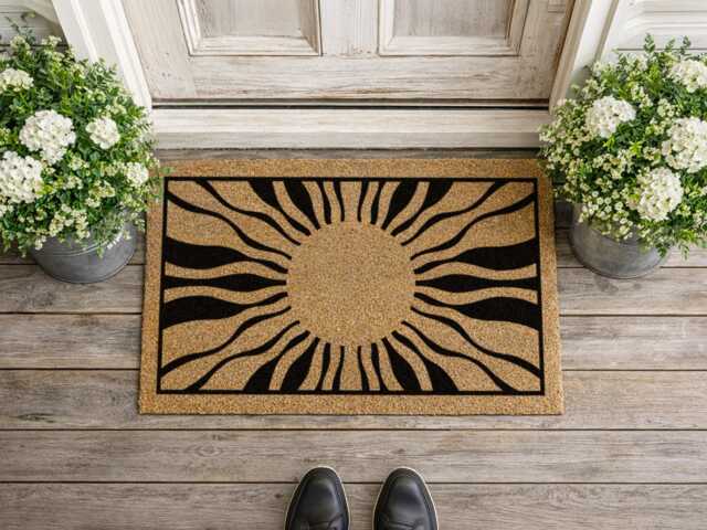 Wavy Sun Rays Doormat - Celestial Entryway Rug Boho - image 1