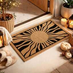 Wavy Sun Rays Doormat - Celestial Entryway Rug Boho - thumbnail 4