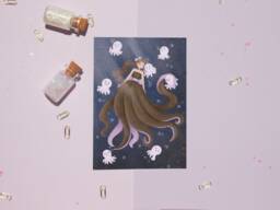 Octopus Mermaid Art Print - Poster Mermay Dreamy Illustration Wall Home Decor & Gifts Original Drawing - A4 A5 A6 - thumbnail 1