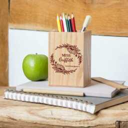 Personalised Teacher Oak Pencil Pot - Sunflower Wreath - thumbnail 2