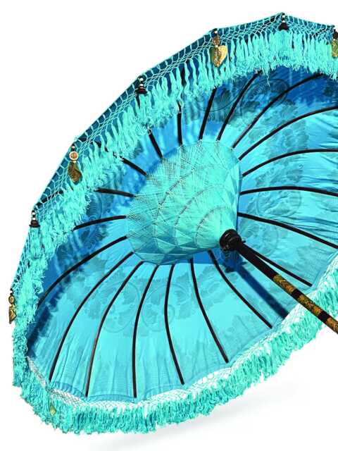 Bali Sun Parasol Sky Blue & Gold Large 2.5M, Hand-Made Balinese Garden With Screw Pole Joint - image 1