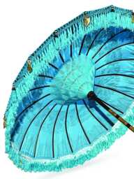 Bali Sun Parasol Sky Blue & Gold Large 2.5M, Hand-Made Balinese Garden With Screw Pole Joint - thumbnail 1