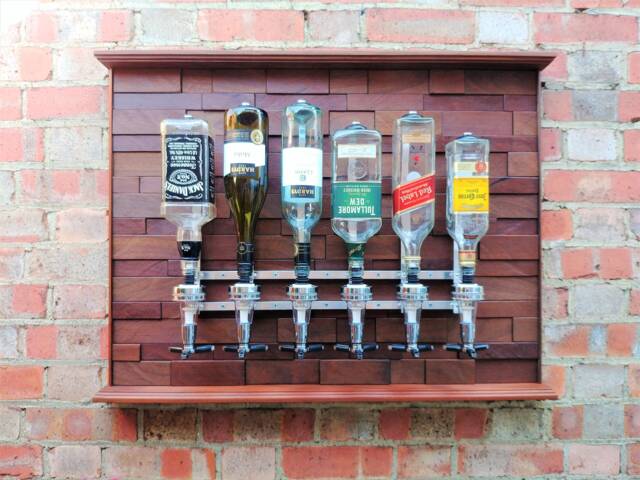 Home Whiskey Bar/Wood Wall Art/Alcohol Dispenser/Whiskey Dispenser/Gift For Him/Gift Mens/Wall Mounted Bar Shelves/ 6 Bottle Holder - image 1