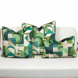 Iliv Geometrica Jade Geometric Velvet Cushion Covers, Green Designer Throw Pillows, Luxury Scatter Cushions
