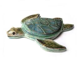 Handmade Ceramic Sea Turtle Wall Sculpture Coastal Decor - thumbnail 1