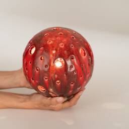 Spherical Lamp in Raku Ceramic That Creates Plays Of Light, Artisanal Light Point, Handmade, With Love & Care - Nevenka Martinello L92/93 - thumbnail 2