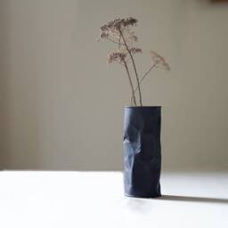 Crinkled Black Ceramic Vase - 7 - thumbnail 2