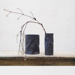 Crinkled Black Ceramic Vase - 7 - thumbnail 4