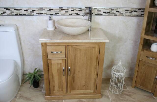 Bathroom Vanity Unit - Solid Oak Travertine Top & Basin Set - image 1