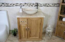Bathroom Vanity Unit - Solid Oak Travertine Top & Basin Set - thumbnail 1