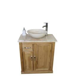 Bathroom Vanity Unit - Solid Oak Travertine Top & Basin Set - thumbnail 2