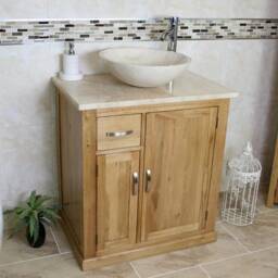 Bathroom Vanity Unit - Solid Oak Travertine Top & Basin Set - thumbnail 3