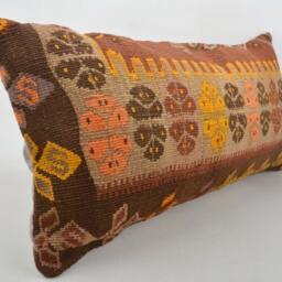 "Kilim Pillow, Wool Kilim Cousin From Anatolia , 30x60 cm, 12""x24" - thumbnail 2