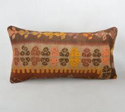 "Kilim Pillow, Wool Kilim Cousin From Anatolia , 30x60 cm, 12""x24" - thumbnail 1