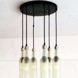 Frosted White Bottle Contemporary Light Fixture - Chandelier Made From 6 Bottles For Home & Bar Lighting - thumbnail 3
