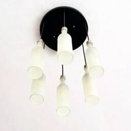 Frosted White Bottle Contemporary Light Fixture - Chandelier Made From 6 Bottles For Home & Bar Lighting - thumbnail 2