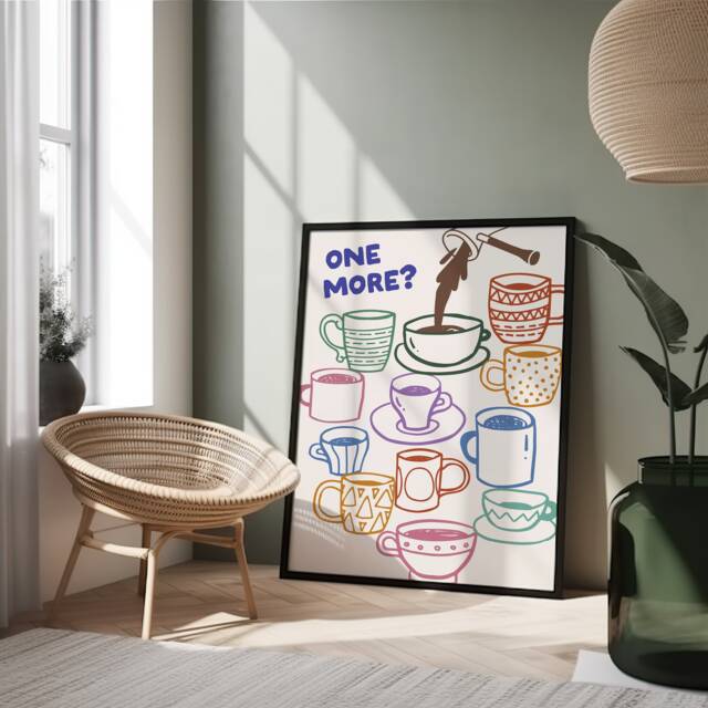 One More Coffee Print - Funny Kitchen Wall Art Retro & Tea Mug Illustration Poster - image 1