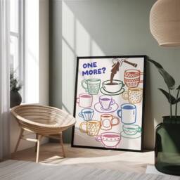 One More Coffee Print - Funny Kitchen Wall Art Retro & Tea Mug Illustration Poster - thumbnail 1