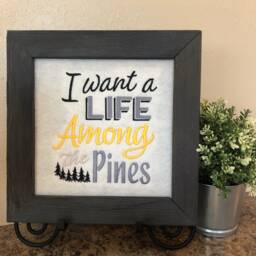Wall Hanging, I Want A Life Among The Pines, Embroidered On Screen, Pine Wood Frame, Gray Yellow, Outdoor Wilderness Picture, Framed, Gift - thumbnail 4
